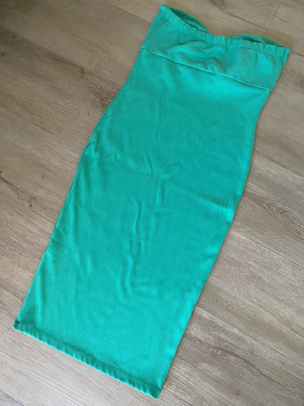 Fashion Nova Ribbed Strapless Midi Dress in Teal - Picture 2 of 3